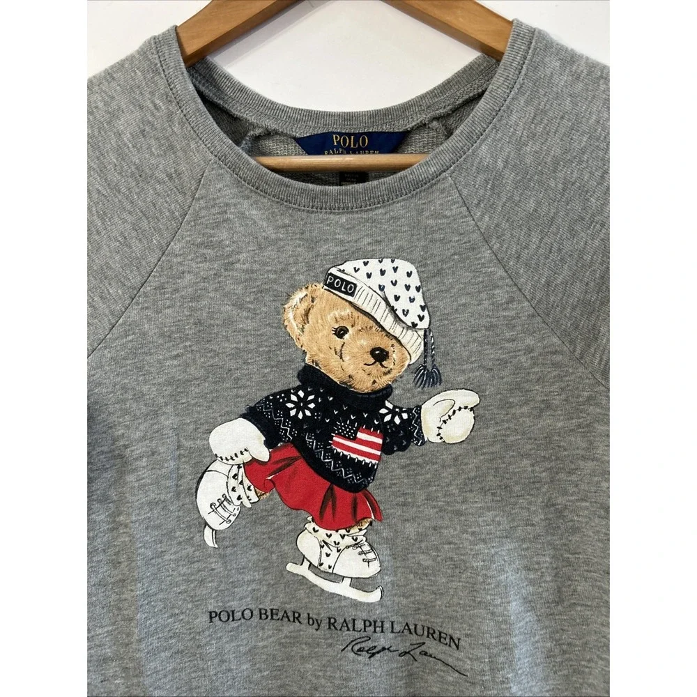 Girls Polo Ralph Lauren Polo Ice Skating Bear Fleece Sweatshirt Dress Med 8 10